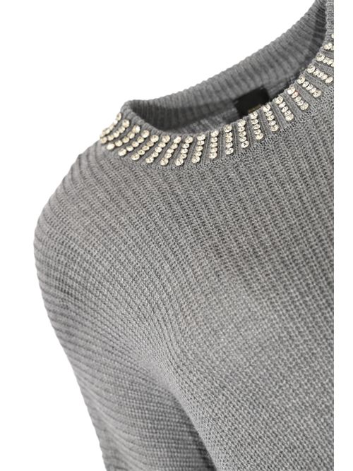 Abito Ask in maglia di misto lana e cashmere con collo strass Grigio PINKO | 105746 A2S4II2